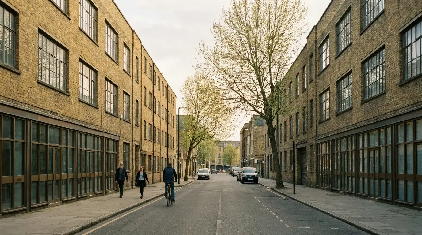 Baseline viewpoint photograph of a Hackney street corner, prepared for verified-view scoping