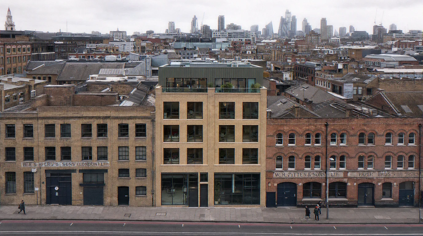 Mid-distance roofscape verified view showing the proposed Shoreditch scheme in its neighbouring context