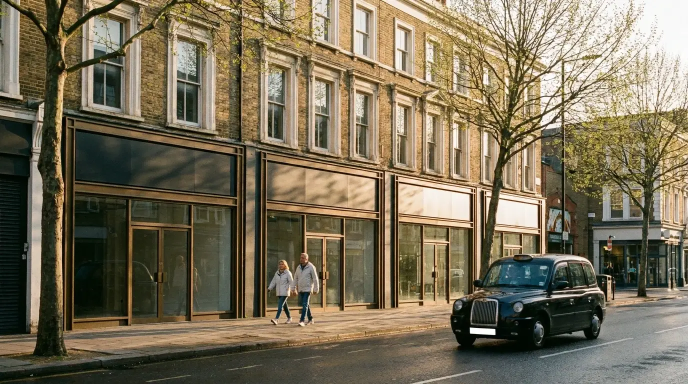 Mixed-use exterior CGI on an Angel, Islington streetscape