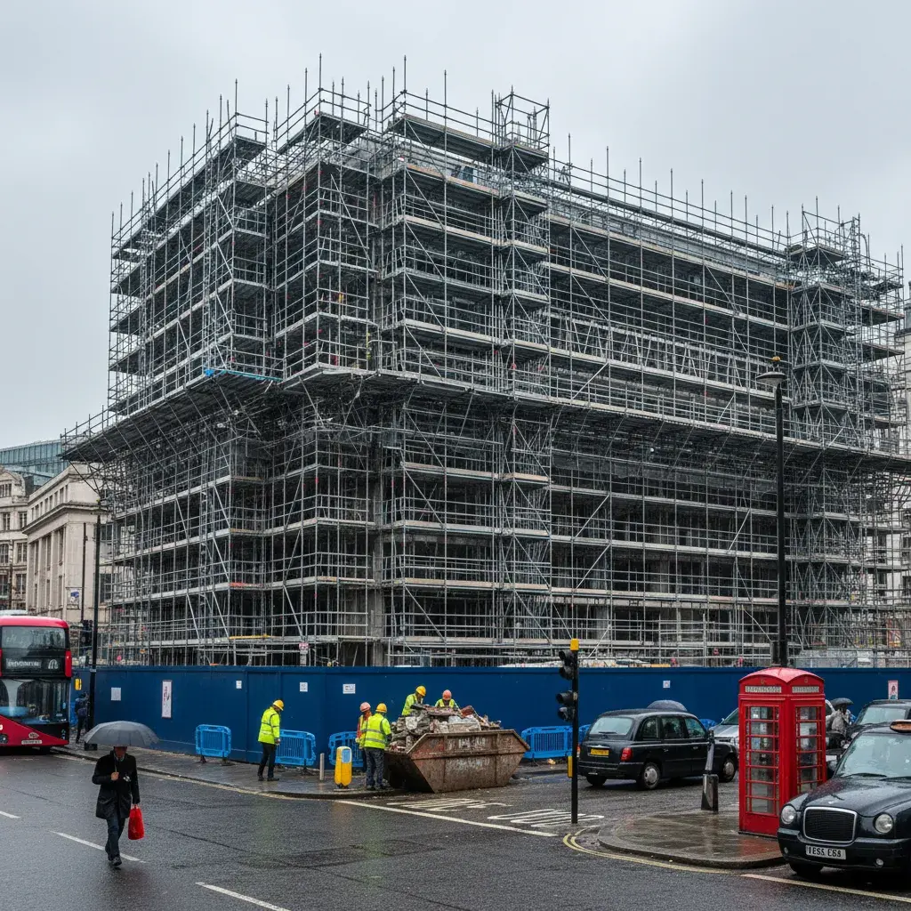 Construction-phase photomontage of a Lambeth site showing new facade mid-implementation