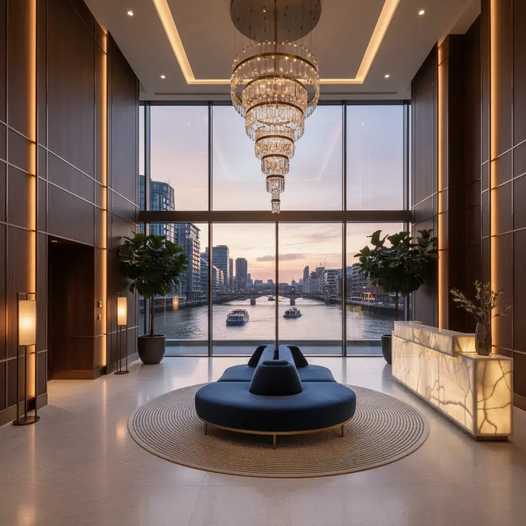 Vauxhall residential building lobby interior CGI for the on-site sales suite
