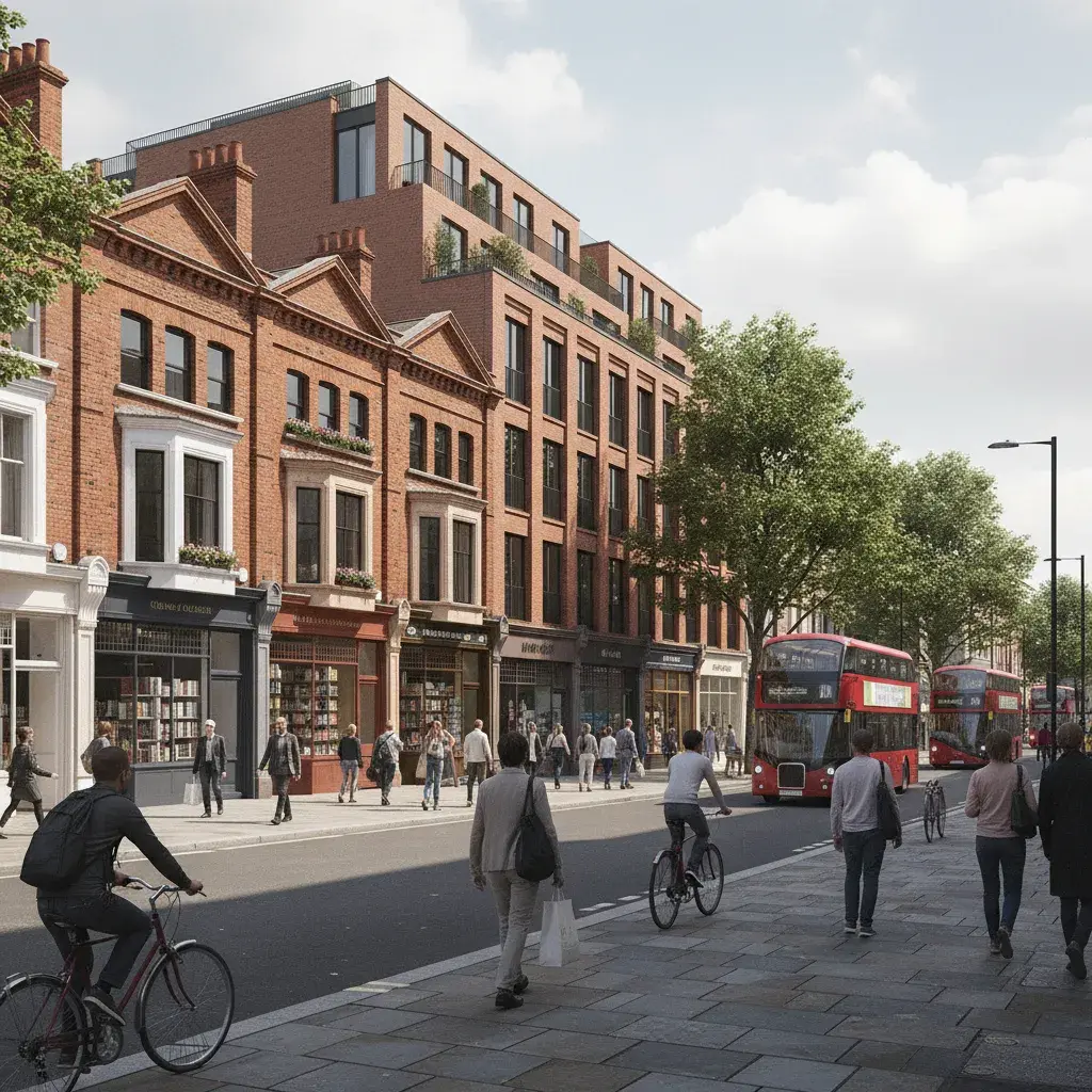 Brixton town-centre mixed-use frontage CGI in Lambeth