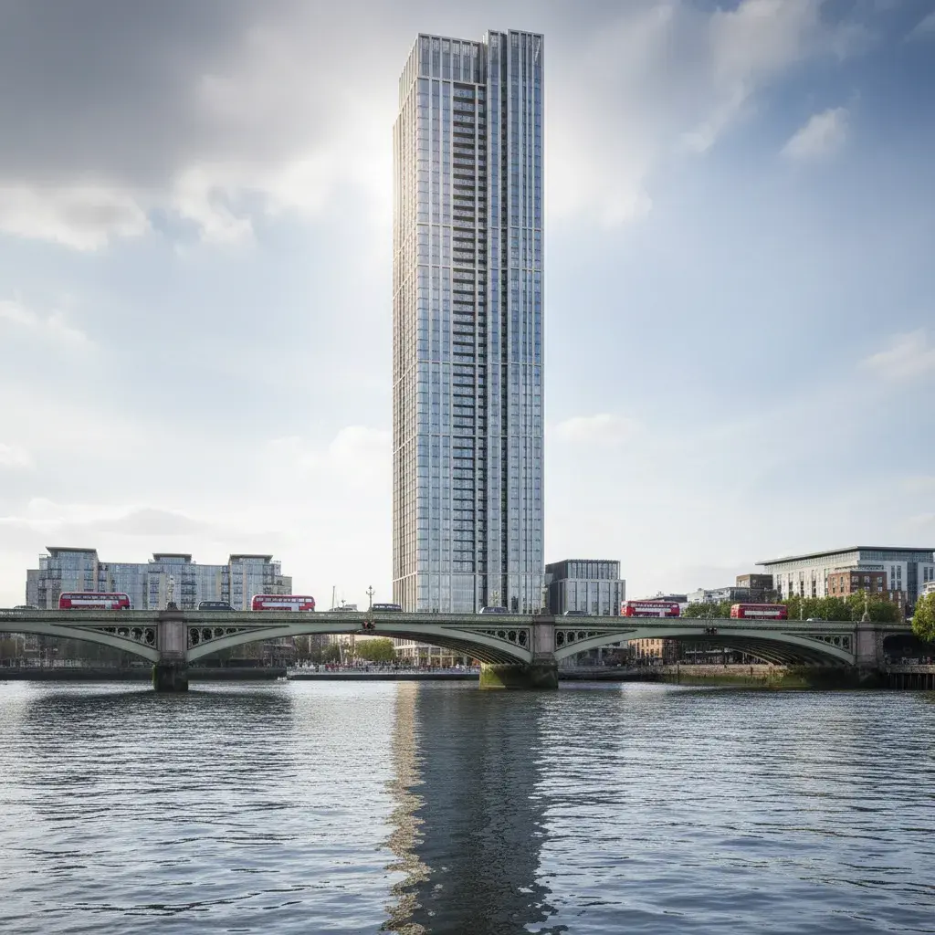 Vauxhall tall-building verified-view photomontage in Lambeth looking from the river