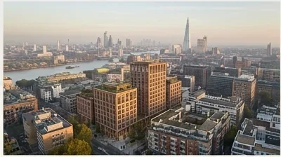 Aerial masterplan CGI for a London residential scheme