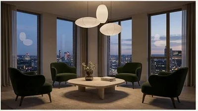 Amenity space CGI for a residential development resident lounge