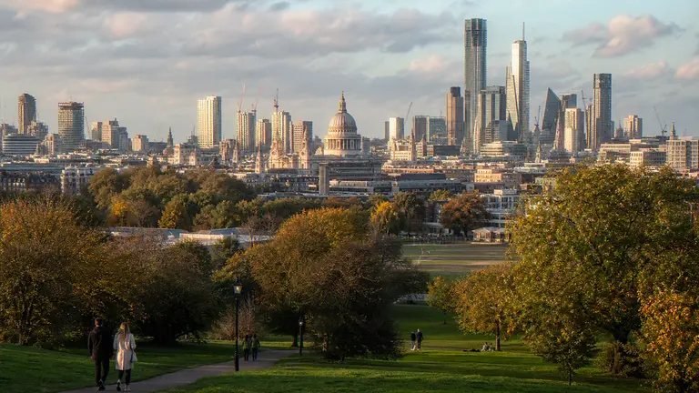 LVMF London Panorama from an elevated autumn park with St Paul's Cathedral framed on the skyline
