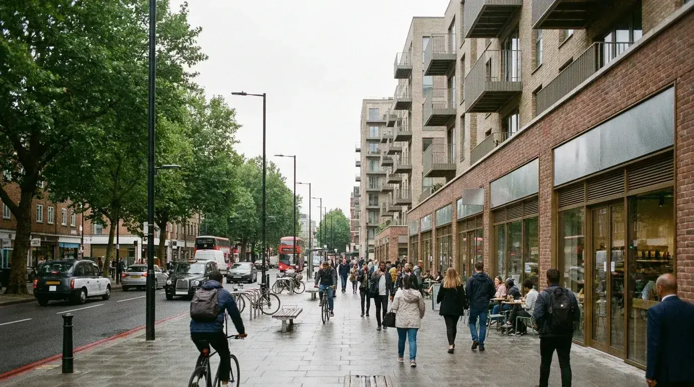 Elephant and Castle town-centre CGI with active frontage, public realm and residential massing