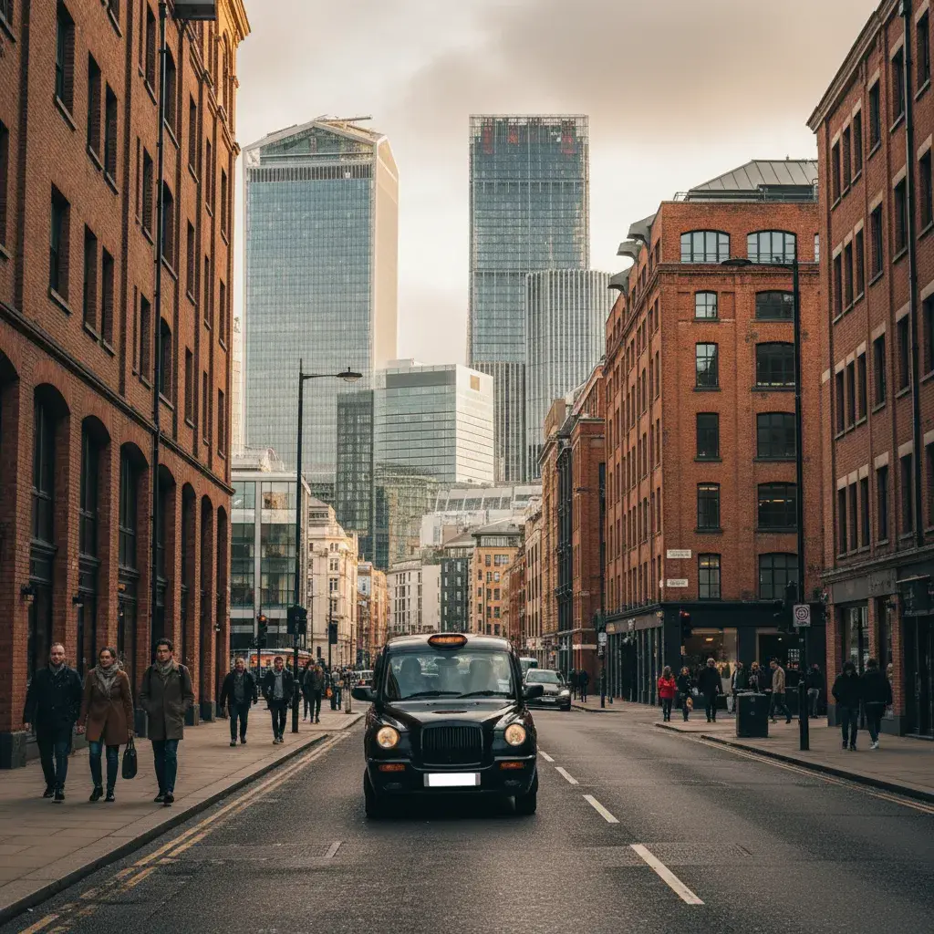 Baseline viewpoint photograph of an Isle of Dogs street near Canary Wharf, prepared for verified-view scoping