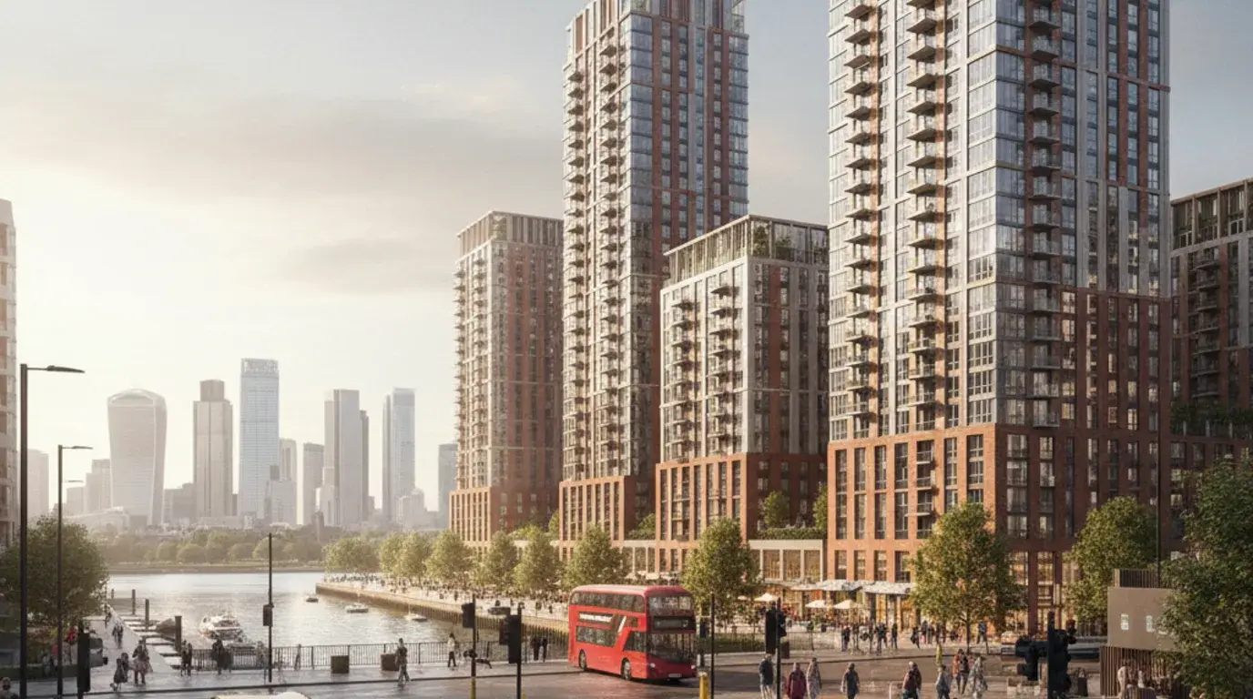 South Poplar and Billingsgate residential masterplan CGI connecting Poplar to Canary Wharf in Tower Hamlets