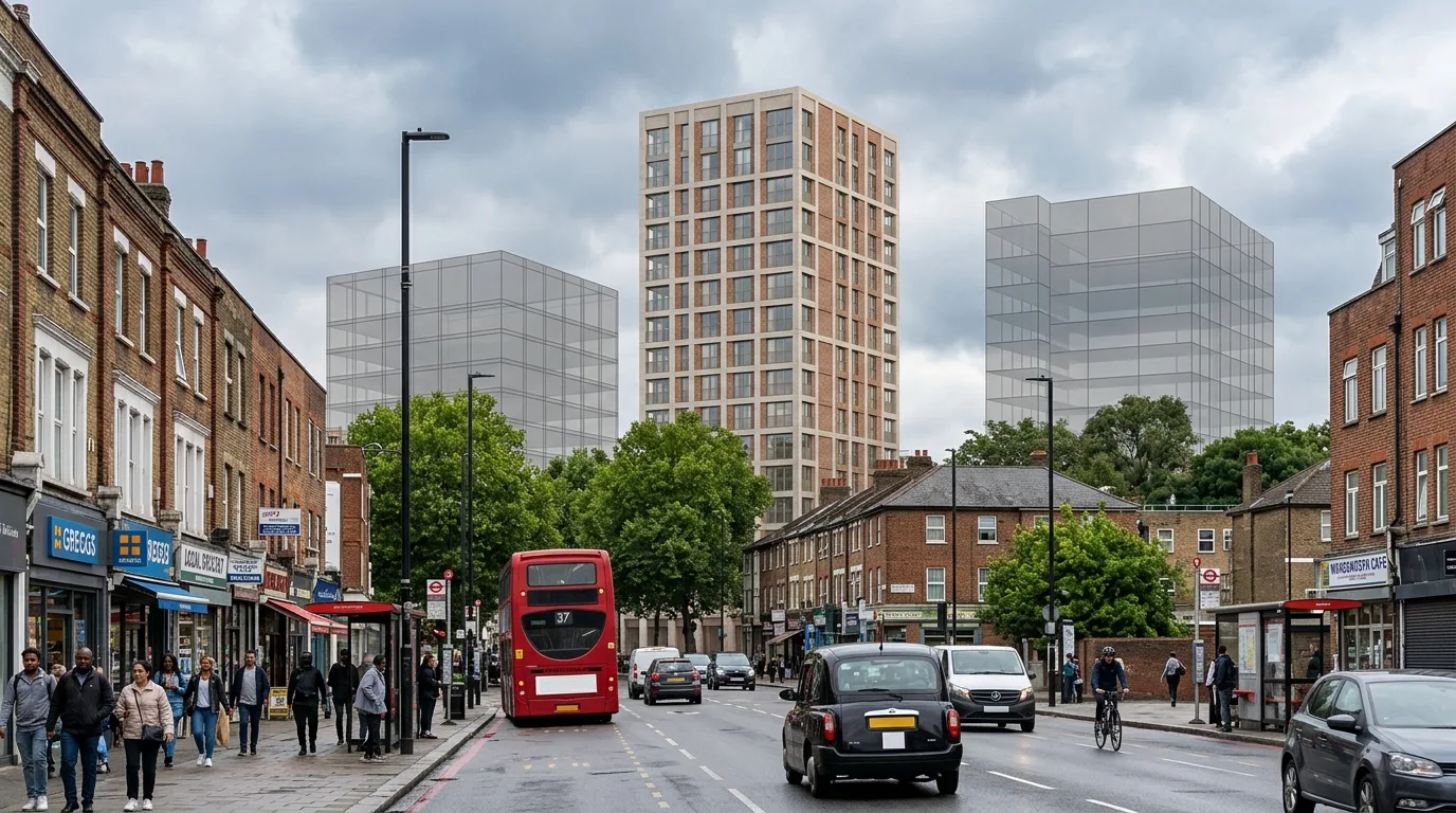 Wandsworth tower AVR Level 3 massing photomontage with cumulative overlay