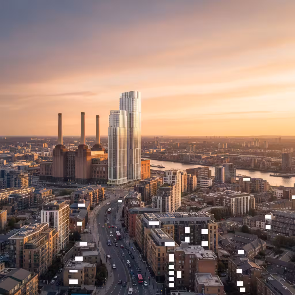 Battersea Nine Elms tall-building CGI in a Wandsworth riverside context