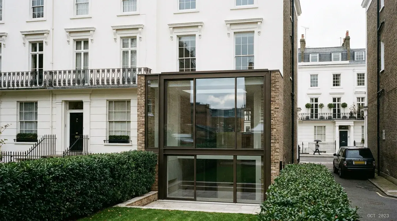 Belgravia private residence extension interior CGI with finish-accurate joinery and daylight